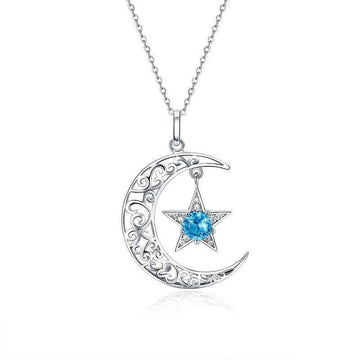 Romantic 925 Sterling Silver Sparkling Moon And Star Necklaces