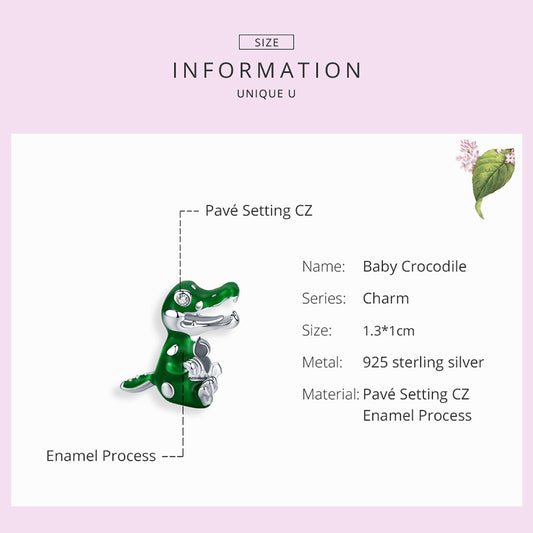 925 Sterling Silver Baby Crocodile Charm Beads