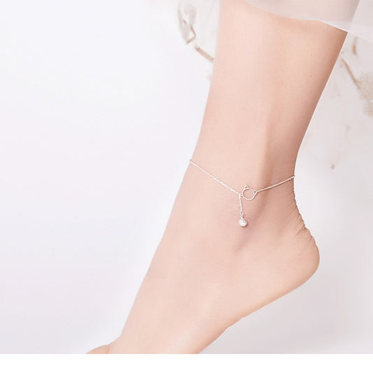 Simple Bell And Cat Silver Anklet