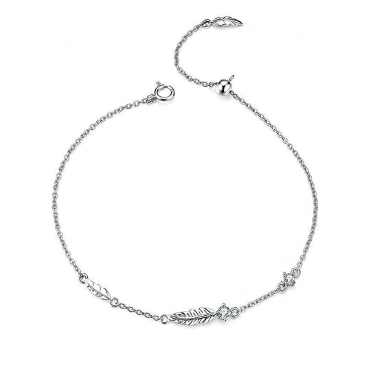 Sterling Silver 925 Boho Feather Chain Bracelet