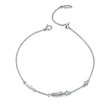 Pulsera de cadena con plumas estilo bohemio de plata de ley