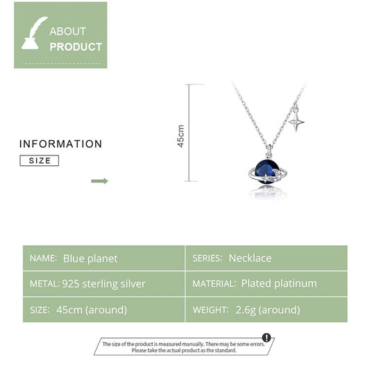 925 Sterling Silver Blue Planet Pendant Necklace