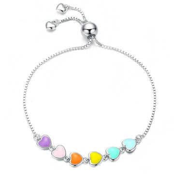 Bracciale in argento sterling con cuore smaltato color arcobaleno