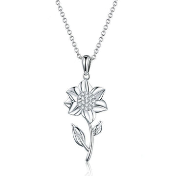 925 Sterling Silver Sunflower Flower Necklace
