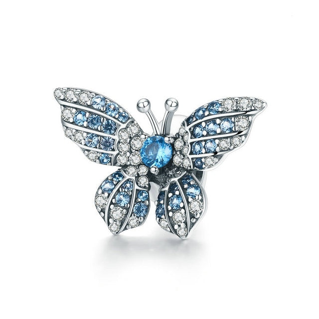 925 Sterling Silver Crystal Butterfly Charm Beads