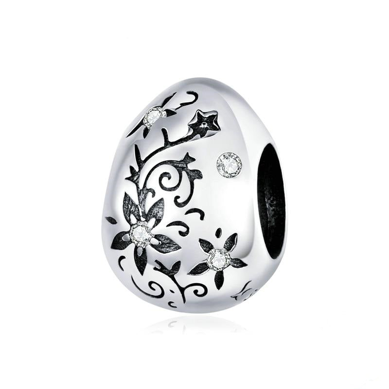 Retro Flower Easter Egg 925 Sterling Silver Charm Bead