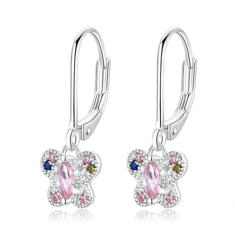 New Arrival 925 Sterling Silver Butterfly Drop Earrings Pink Zircon Earrings