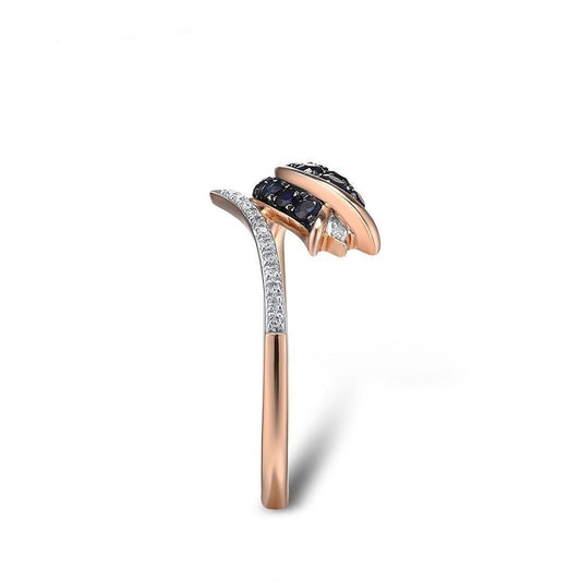 Pure 14K 585 Rose Gold Ring For Women Ring shining Diamond Blue Sapphire Luxury Wedding Engagement Elegant Fine Jewelry
