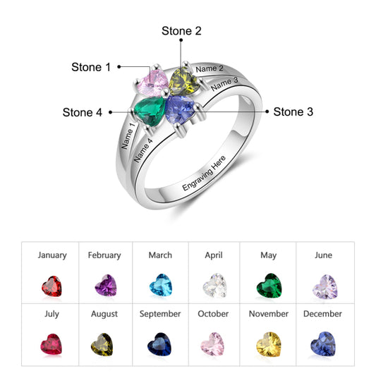 Customized 4 Birthstones Flower Ring