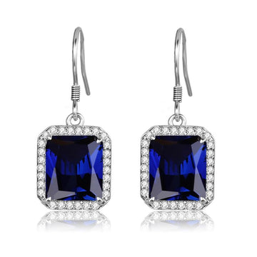 Blue Sapphire Kolczyki Srebrne 925 Long Drop Earrings Jewelry Gifts