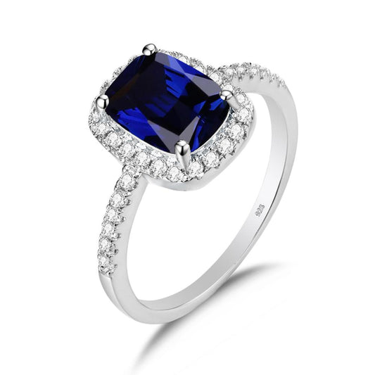 Blue Sapphire Silver Diamond Vintage Ring