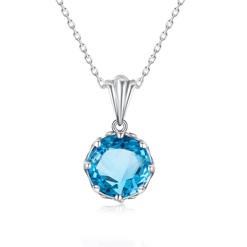 Sky Blue Topaz Gemstone Pendants Necklaces Women 925 Sterling Sliver Round Romantic Jewelry