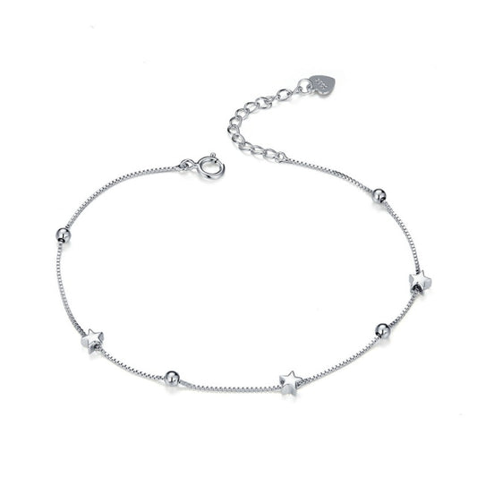 925 Sterling Silver Heart Star Beads Bracelet