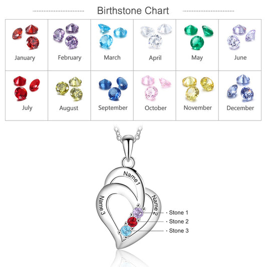 Personalized Name Necklace with 3 Birthstones Engravable Customized Pendant Necklaces Gifts