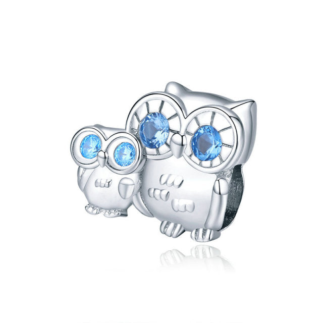 925 Sterling Silver Guardian Owl Mom and Baby Charm Beads
