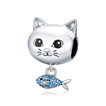 925 Sterling Silver Cat Love Fish Tiny Charm Beads
