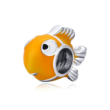 925 Sterling Silver Yellow Enamel Clownfish Charm Beads