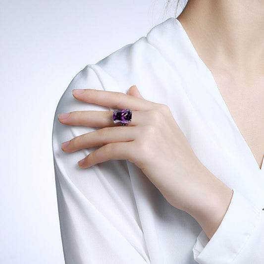 Vintage Amethyst Gemstone Rectangle Handmade Ring