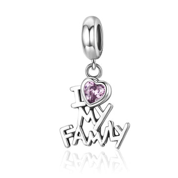 925 Sterling Silver I Love My Family Heart Charms Beads