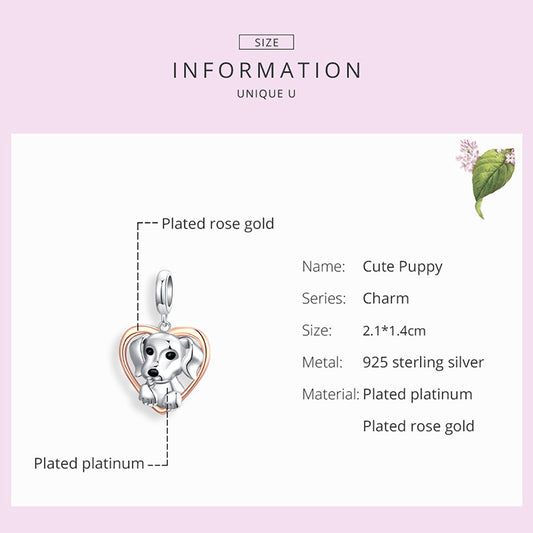 925 Sterling Silver Cute Puppy Charm Beads