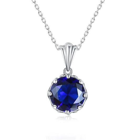 Real 925 Sterling Silver Cute Flower Pendant  Blue Sapphire Women Necklace Pendants