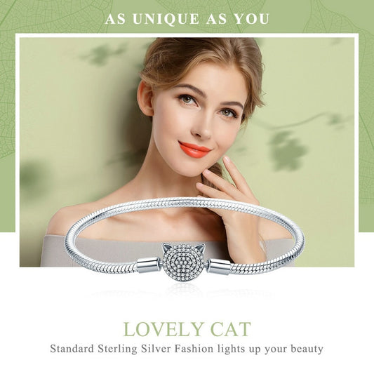 925 Sterling Silver Cute Cat Glittering Bracelet