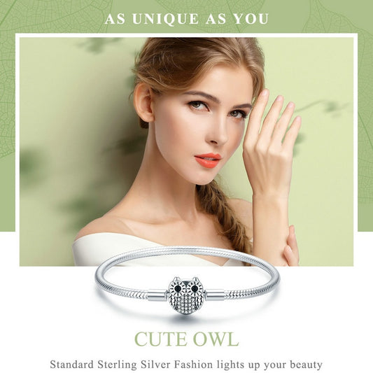 925 Sterling Silver Cute Owl Clasp Bracelet