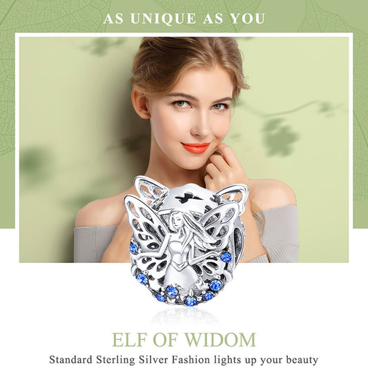 925 Sterling Silver Widom Elf Flower Fairy Blue Charm Beads