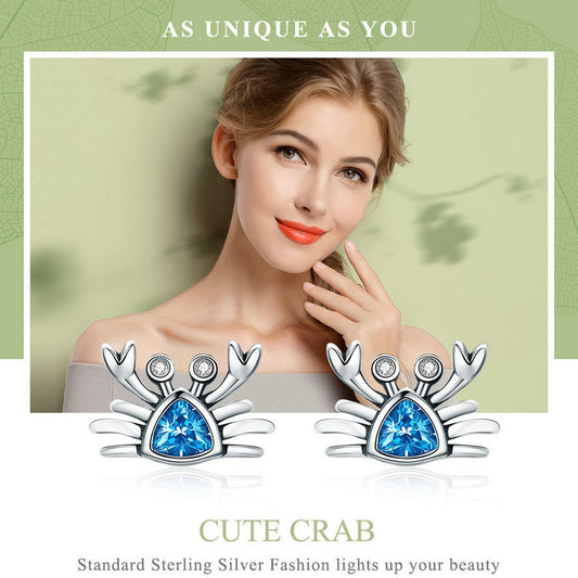 925 Sterling Silver Cute Ocean Crab Stud Earrings