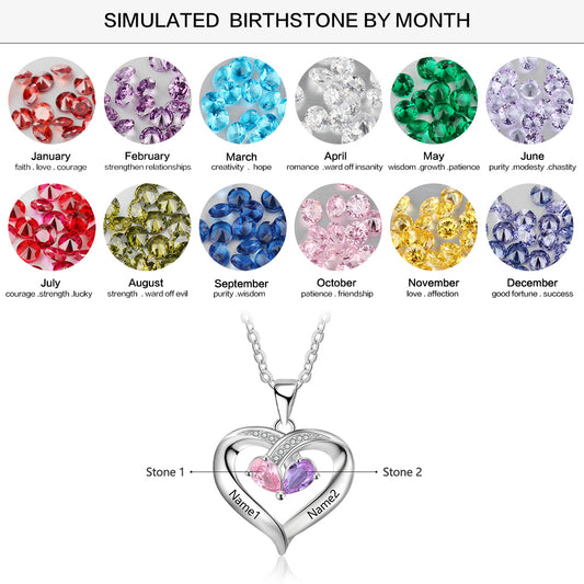 Personalized Birthstone Heart Necklace with Engraving Names 925 Sterling Silver Promise Necklace Gifts