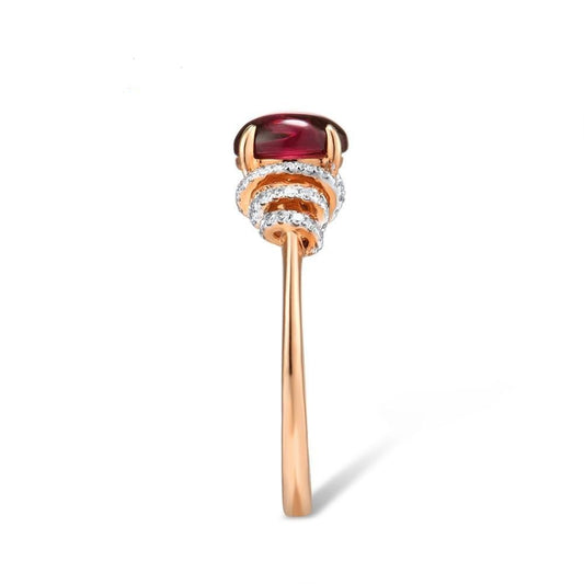 Pure 14K 585 Rose Gold Ring For Women Shining Diamond Rhodolite Garnet Luxury Wedding Engagement Elegant Fine Jewelry