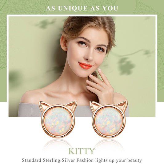 925 Sterling Silver Cute Cat Ears Stud Earrings