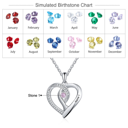 Personalized Necklaces Heart Pendant Cublic Zircone Jewelry Customized Birthstone Engraved Name Charm Gift