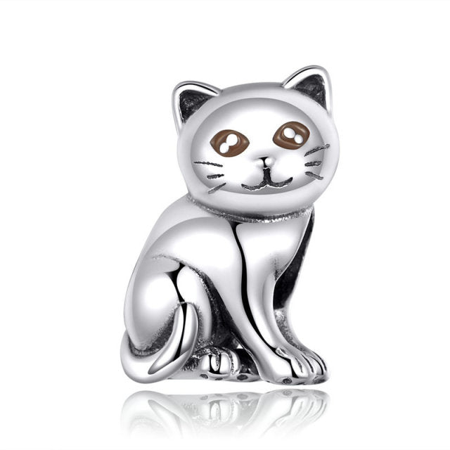 925 Sterling Silver Cute Baby Cat Charm Beads