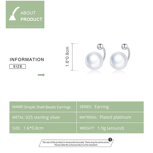 925 Sterling Silver Simple Shell Pearl Stud Earrings