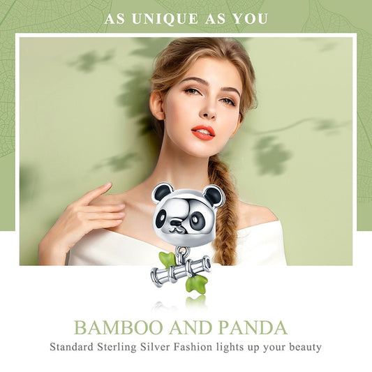 925 Sterling Silver Lovely Bamboo Panda Charm Beads