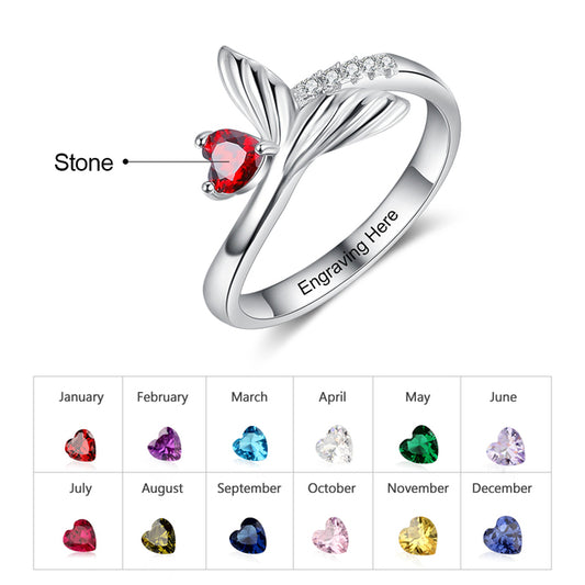 Personalized Birthstone Fish Tail Ring