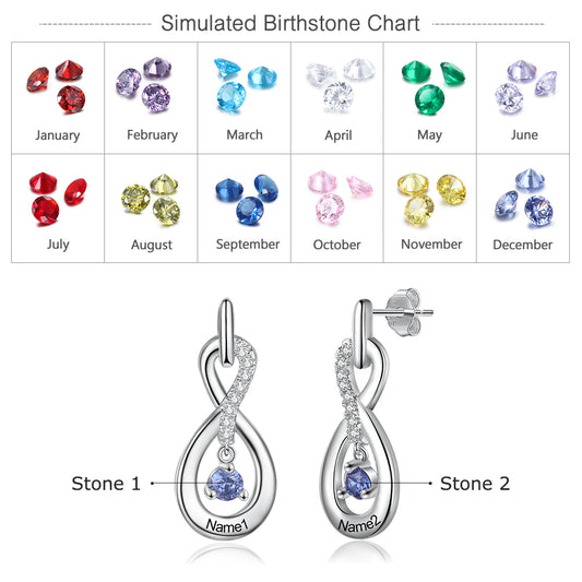 Customized DIY Birthstone Engraved Drop Earrings