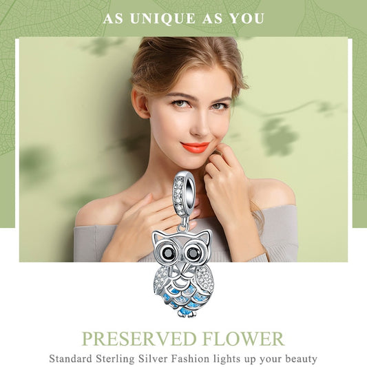 925 Sterling Silver Owl Charm Beads