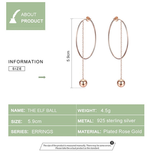 925 Sterling Silver Big Circle Round Long Chain Drop Earrings