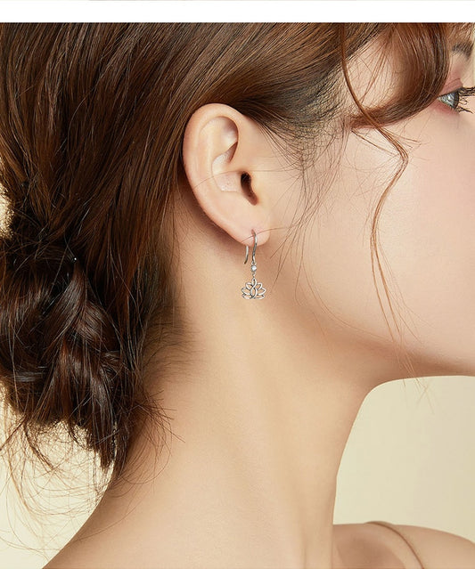 925 Sterling Silver Jewelry Elegant Lotus CZ Stud Earrings