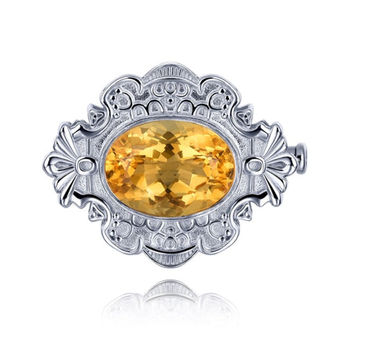 Natural Citrine S925 Silver Women Brooch