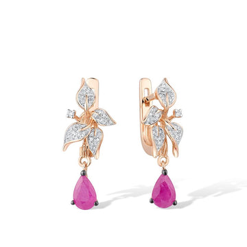 Genuine 14K 585 Rose Gold Sparkling Diamond Natural Earrings