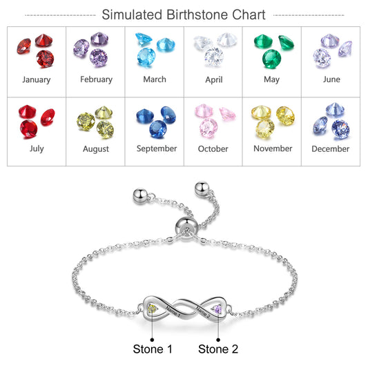 Personalized Name Custom Birthstones Adjustable Chain Bracelet