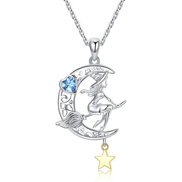 925 Sterling Silver Beautiful Witch Zircon Moon Star Necklace