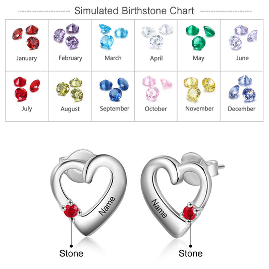 Personalized Name Engraved Heart Stud Earrings