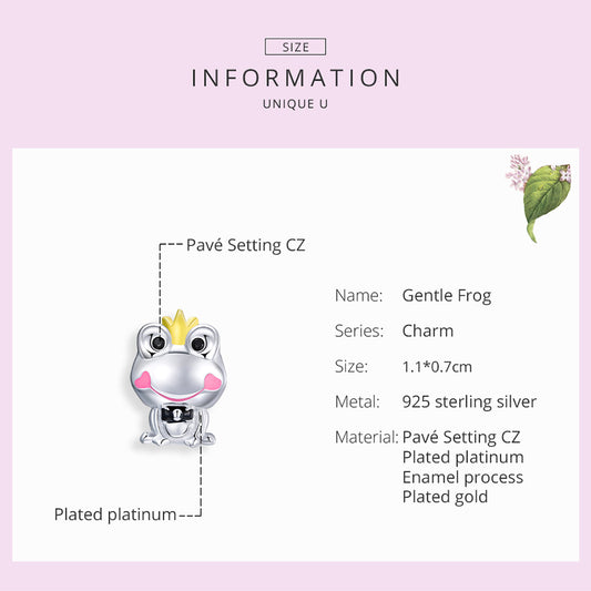 925 Sterling Silver Silver Gentle Frog Charm Beads