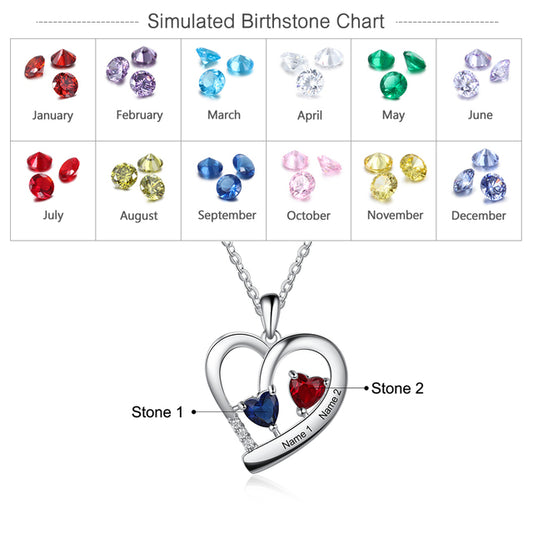 Custom Birthstone Engraving Name Heart Necklace