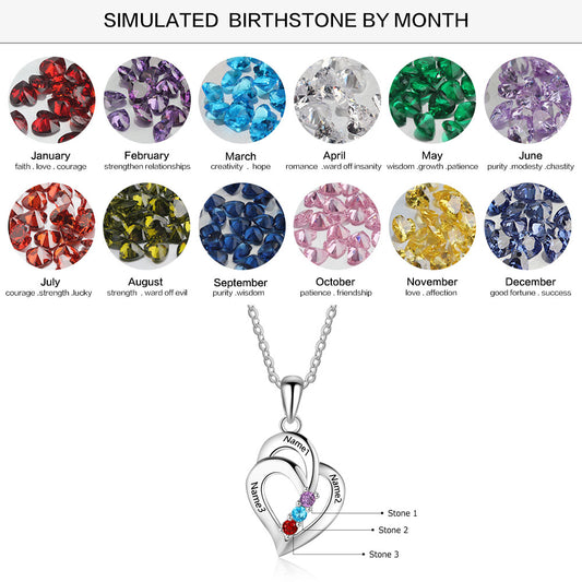 925 Sterling Silver Personalized Necklace with 3 Birthstones
