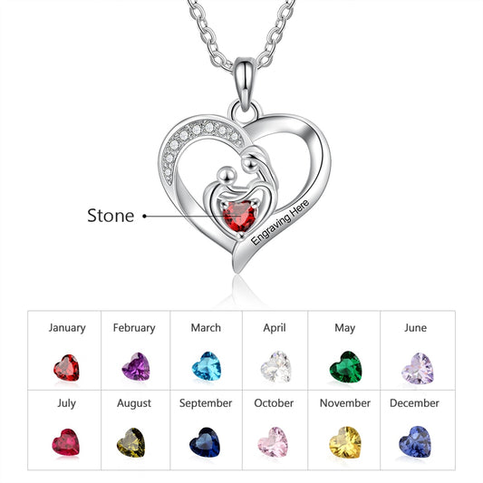 Personalized Mom Baby Heart Pendant Necklace